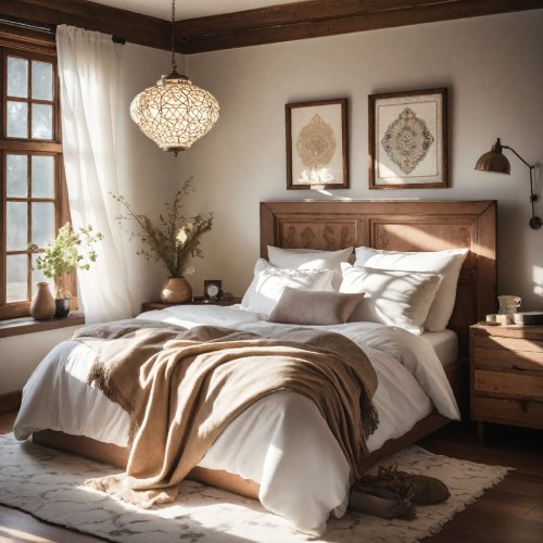 Scandinavian bedroom with dark wood
